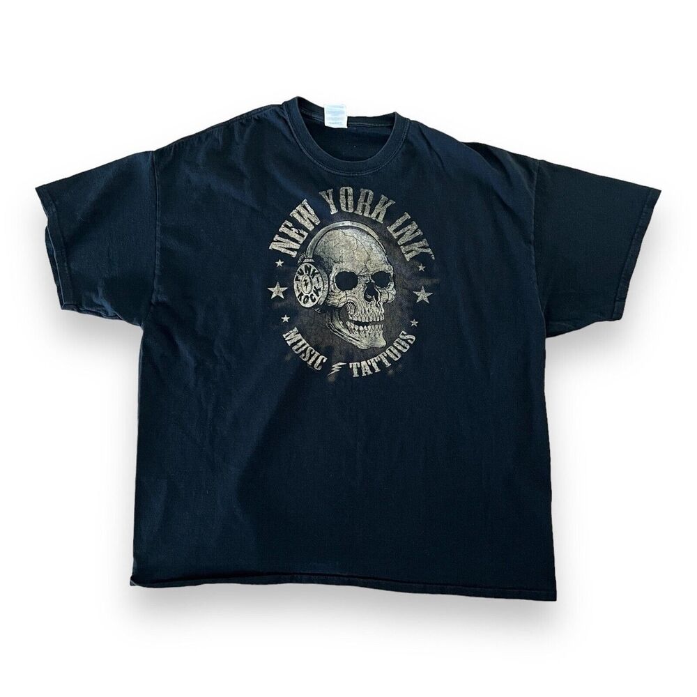New York Ink Music Tattoos Skull Graphic T-Shirt Mens 2XL Black Gildan Heavy